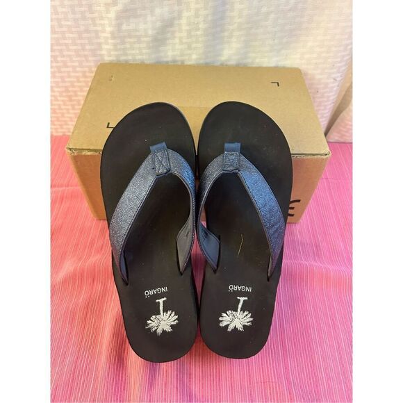 Ingari platform flip flop sandals size 8-8.5 light weight Blue sparkle strap - Picture 2 of 5